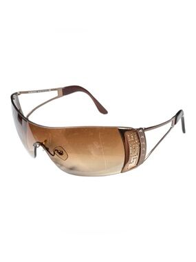 FINAL SALE -Y2K Versace Authentic Crystal Shield Sunglasses Brown MOD 2058-B 116